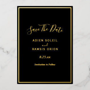 Elegante Modern Black Gold Foil Save the Date Kart Folieneinladung