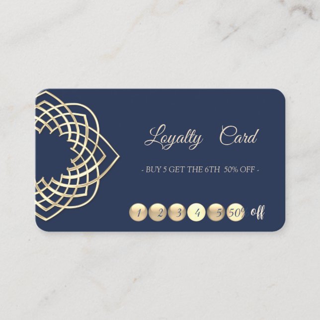 Elegante Modern Blue Gold Loyalty Card Treuekarte (Vorderseite)