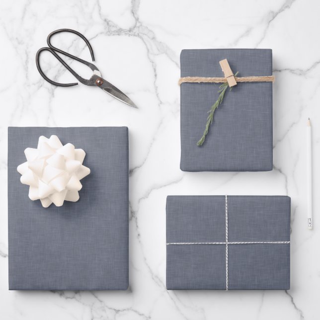 Elegante Modern Blue Gray Imitate Linen Geschenkpapier Set (Vorderseite)