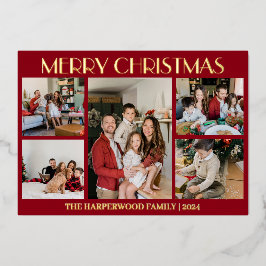 Elegante Modern Christmas Family Foto Collage Folien Feiertagskarte