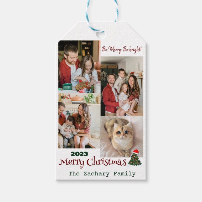 Elegante Modern Christmas Family Foto Collage Geschenkanhänger (Vorderseite)