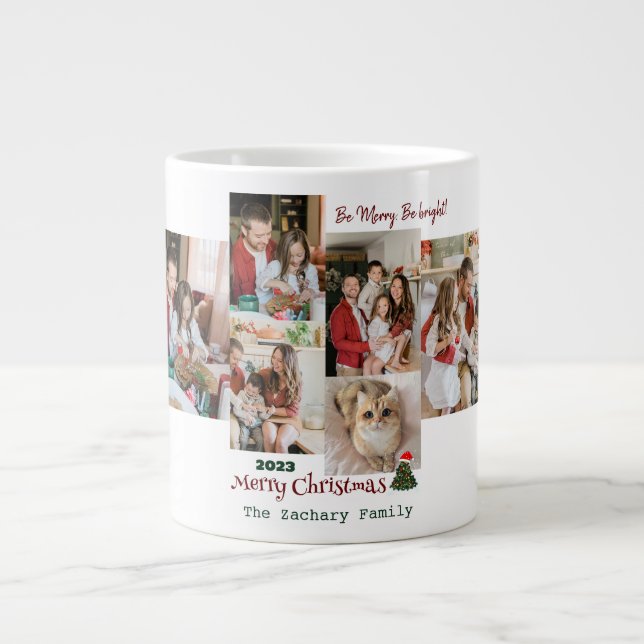 Elegante Modern Christmas Family Foto Collage Jumbo-Tasse (Vorderseite)