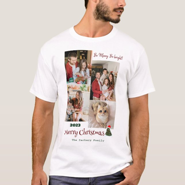 Elegante Modern Christmas Family Foto Collage T-Shirt (Vorderseite)