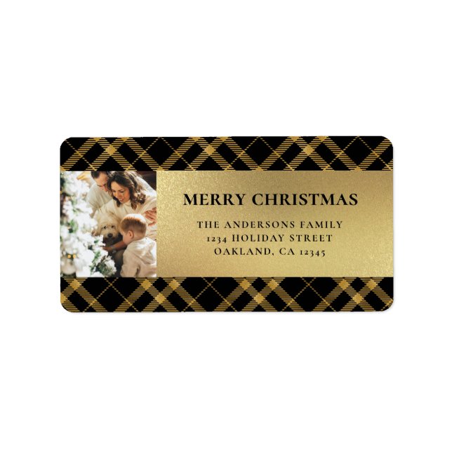 Elegante Modern Gold Buffalo Karierte Weihnachten Adressaufkleber (Vorne)
