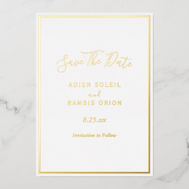 Elegante Modern Gold Foil Save the Date Karte (Vorderseite)