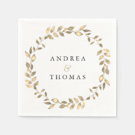 Elegante Modern Gold Leaf Wreath Engagement Party Serviette