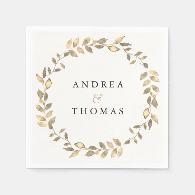 Elegante Modern Gold Leaf Wreath Engagement Party Serviette (Vorderseite)