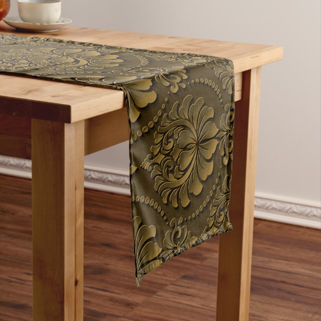 Elegante Modern Gold Vintag Damask Populär Großer Tischläufer (Beispiel)