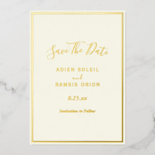 Elegante Modern Ivory Gold Foil Save the Date Kart Folieneinladung