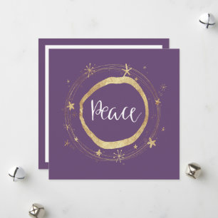 Elegante Modern Peace Lila Gold Star Feiertagskarte