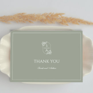 Elegante Modern Sage Green Monogram Dankeschön Car Dankeskarte
