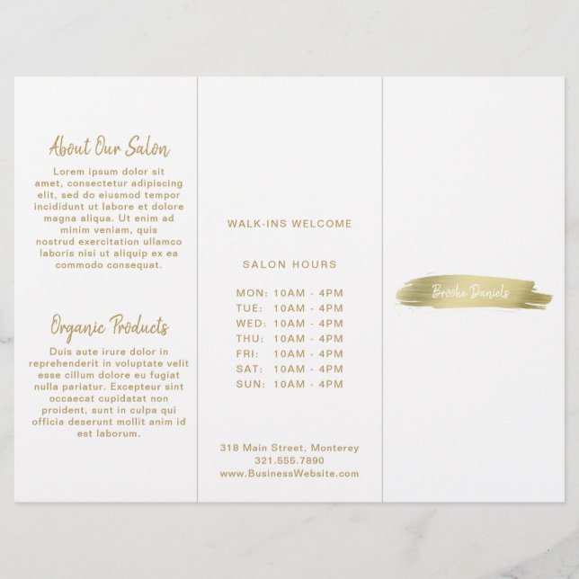 Elegante Modern Simple Salon Gold Trifold Broschür (Vorderseite)