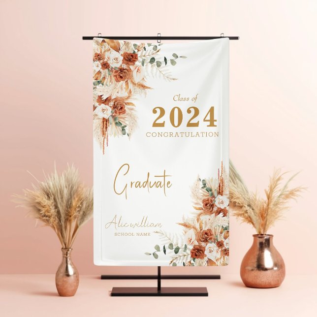 Elegante Modern Terracotta Boho Graduierungsparty Banner (Create, Personalize, and Impress - Explore Zazzle!)