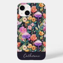 Elegante Modern Wildblume Pilzname auf schwarz