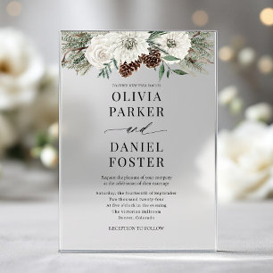 Elegante Modern Winter Evergreen Wedding Acryleinladungen
