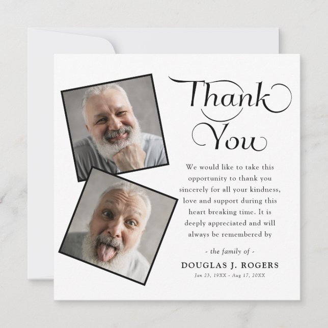 Elegante Moderne 3-Foto Gedenkfeier Danke (Vorderseite)