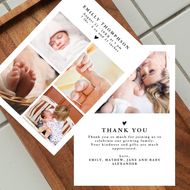 Elegante moderne 5 Foto Babydusche Vielen Dank Dankeskarte (Von Creator hochgeladen)
