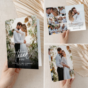 Elegante moderne 8-Foto-Hochzeit Dankeskarte