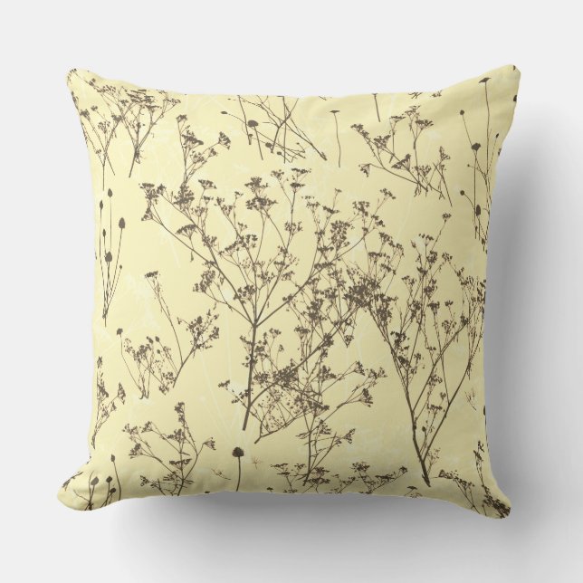 Elegante Moderne, Abstrakte Creme Brown Wildblumen Kissen (Vorderseite)