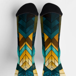 Elegante moderne abstrakte gold tealfarbene Geomet Socken