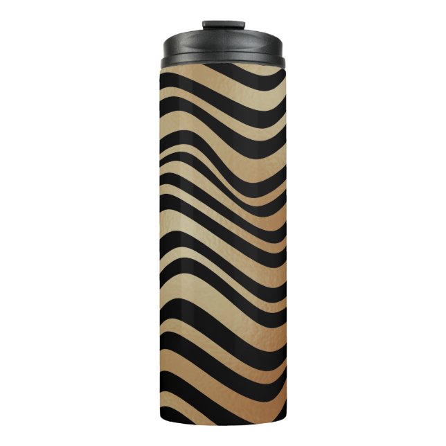 Elegante moderne Abstrakte Goldschwalben Zebra Mus Thermosbecher (Vorderseite)