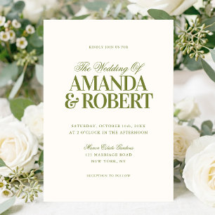 Elegante moderne alte Geld Olive-Grün-Hochzeit Einladung