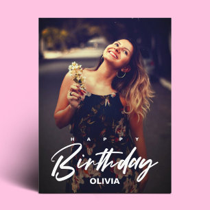 Elegante Moderne Ankündigung Foto Happy Birthday Postkarte