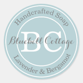 Elegante moderne Aqua Blue Monogram Handmade Soap Runder Aufkleber