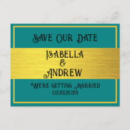 Elegante moderne Aquamarin- und Goldhochzeit rette Postkarte