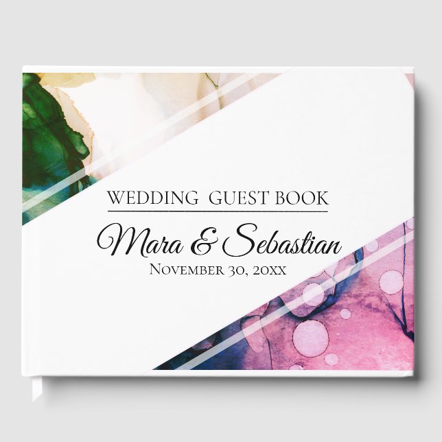 *~* Elegante Moderne Aquamarine Pfirsichfarbenhoch Gästebuch (Vorderseite)