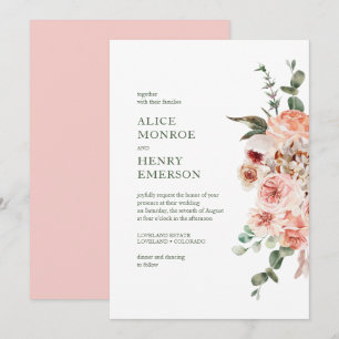 Elegante moderne Aquarell-Rosa Rosen Hochzeit Einladung