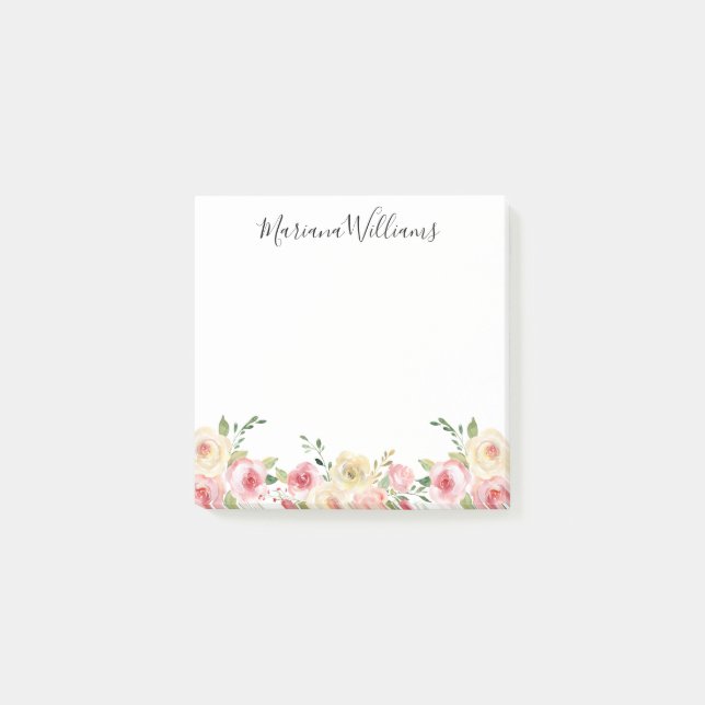 elegante, moderne Aquarellfarbe Rosa Blütenblüte Post-it Klebezettel (Vorderseite)