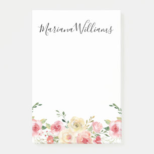 elegante, moderne Aquarellfarbe Rosa Blütenblüte Post-it Klebezettel