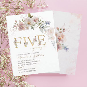 Elegante Moderne Aquarellfarben Blume fünf Geburts Einladung