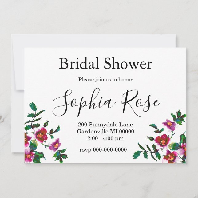 Elegante moderne Aquarellfarben, dunkelrosa Wildbl Einladung (Vorderseite)