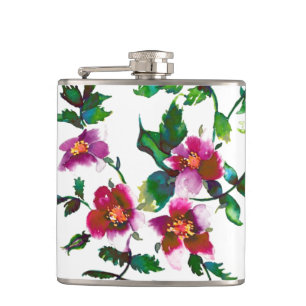 Elegante moderne Aquarellfarben, dunkelrosa Wildbl Flachmann