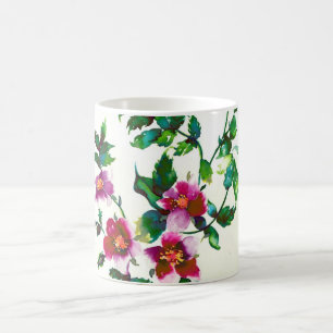 Elegante moderne Aquarellfarben, dunkelrosa Wildbl Kaffeetasse