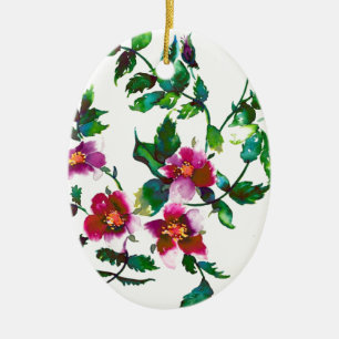 Elegante moderne Aquarellfarben, dunkelrosa Wildbl Keramik Ornament
