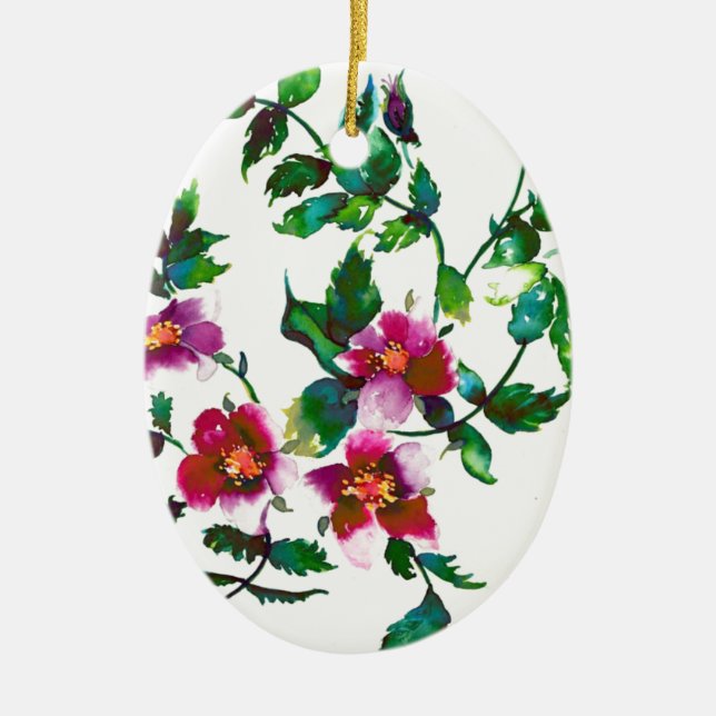 Elegante moderne Aquarellfarben, dunkelrosa Wildbl Keramik Ornament (Vorne)