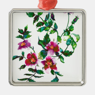 Elegante moderne Aquarellfarben, dunkelrosa Wildbl Ornament Aus Metall