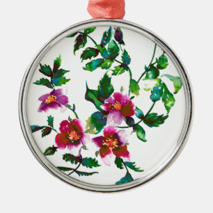 Elegante moderne Aquarellfarben, dunkelrosa Wildbl Ornament Aus Metall