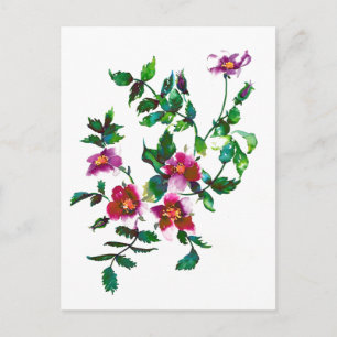 Elegante moderne Aquarellfarben, dunkelrosa Wildbl Postkarte
