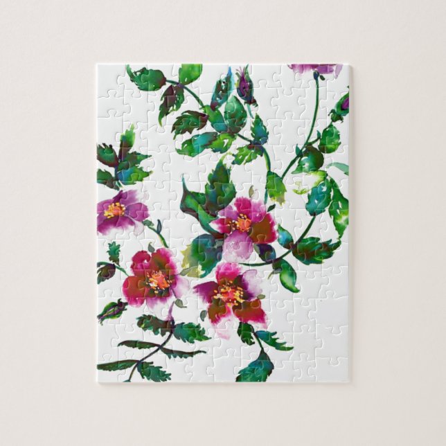 Elegante moderne Aquarellfarben, dunkelrosa Wildbl Puzzle (Vertikal)