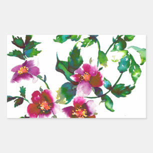 Elegante moderne Aquarellfarben, dunkelrosa Wildbl Rechteckiger Aufkleber