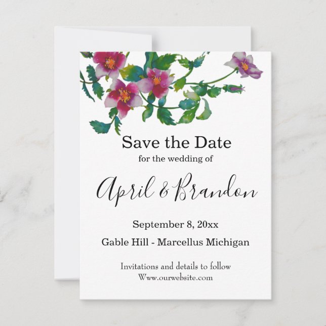 Elegante moderne Aquarellfarben, dunkelrosa Wildbl Save The Date (Vorderseite)