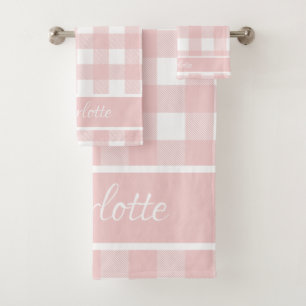 Elegante moderne Baby Pink White Buffalo Karos Badhandtuch Set
