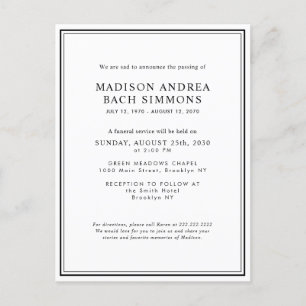 Elegante Moderne Beerdigung Postkarte