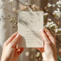 Elegante Moderne Beige Lineart Floral Wedding