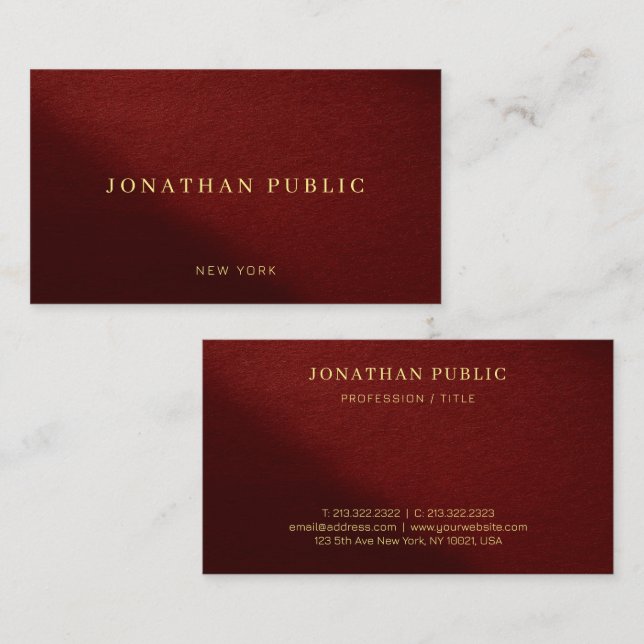 Elegante Moderne Beruflich Luxury Trendy Bordeaux Visitenkarte (Vorne/Hinten)