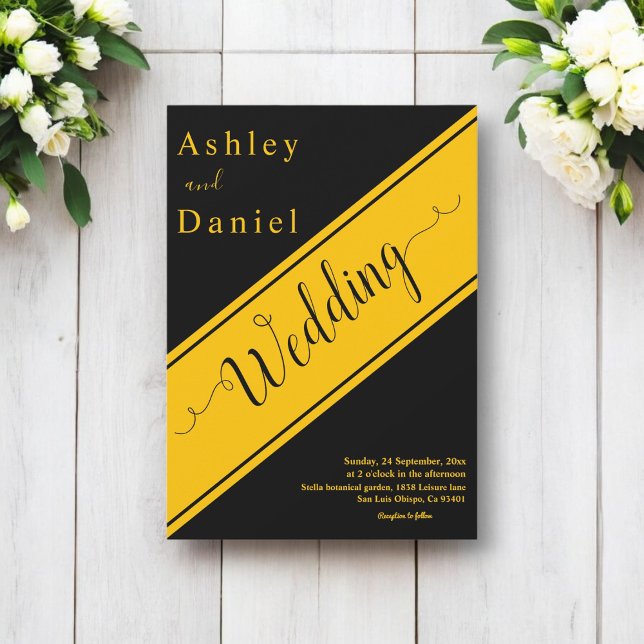 Elegante moderne Black and Gold Luxury Chic Weddin Einladung (Von Creator hochgeladen)